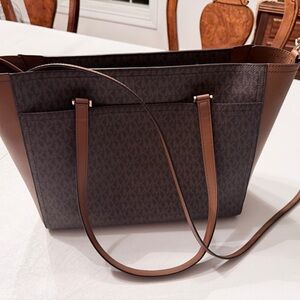 Michael Kors Brown MK Signature Tote with Tan Trim